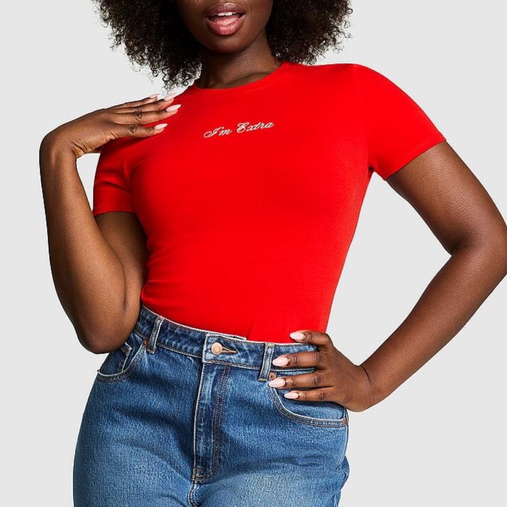 NWT PINK Victoria's Secret Bold I’m Extra Red Short Sleeve Tee